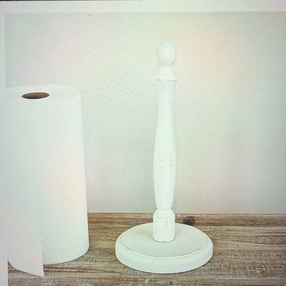 Antique White Wooden Paper Towel Holder Rustic Farmhouse Cottagecore Decor - Picture 7 of 8